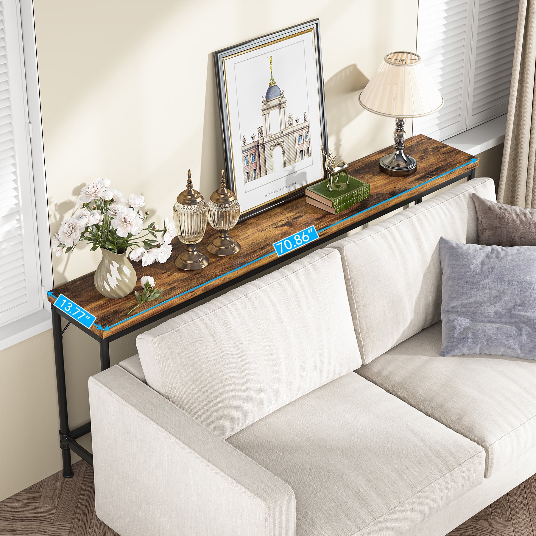Tribesigns 70.9 Inch Extra Long Console Table, Narrow Sofa Table Behind Couch, Rustic Entryway Hallway Table Industrial Height Bar Table for Living Room