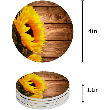 

ZHANZZK Sunflowers Set of 6 Round Coaster for Drinks Absorbent Ceramic Stone Coasters Cup Mat with Cork Base for Home Kitchen Room Coffee Table Bar Decor
