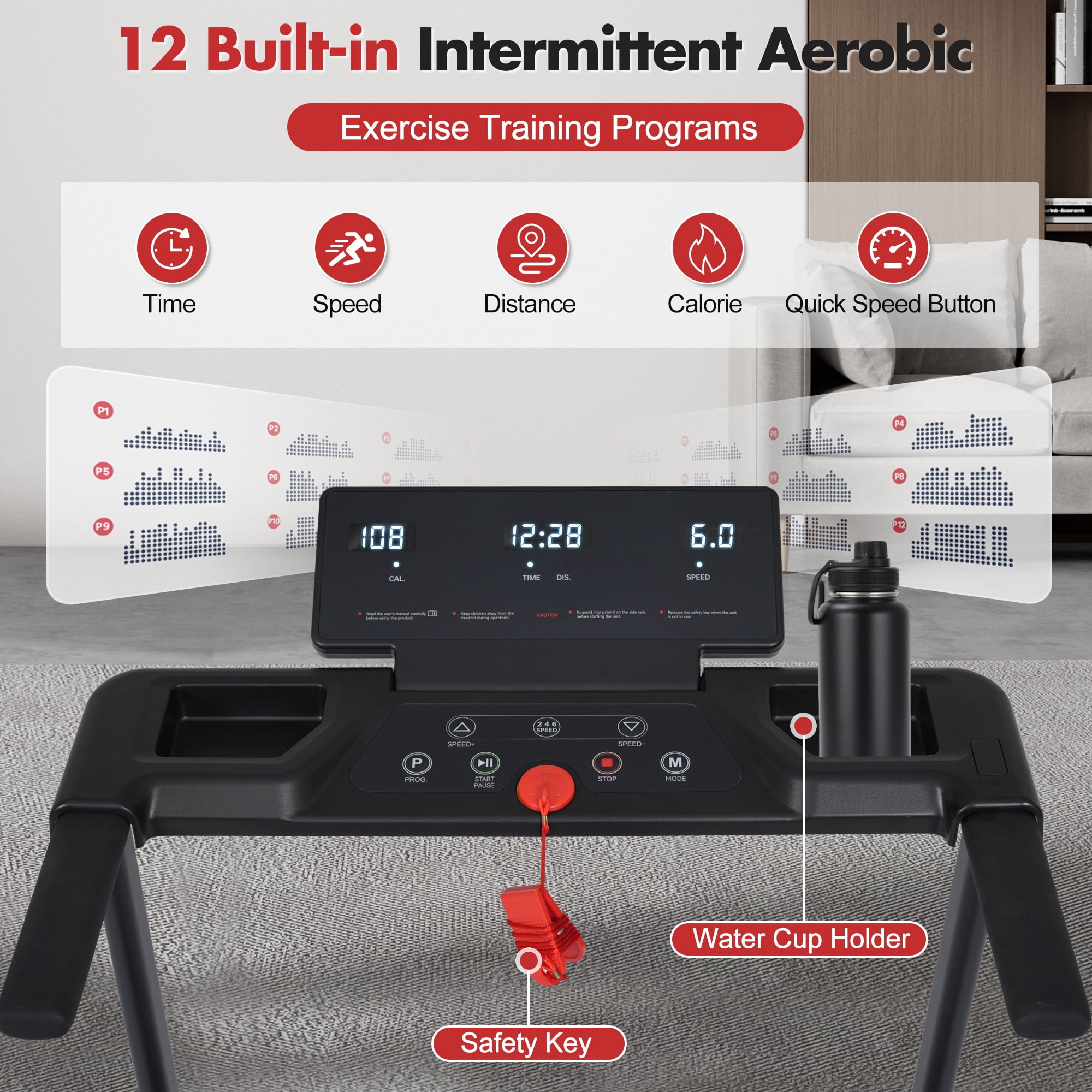Euroco Portable Folding Treadmill with 8% Incline, 3.0 HP Foldable Treadmill with LED Display,4 Adjustable Support Feet & Cup Holders,265 Lbs Quiet Walking Pad for Home and Office Exercise