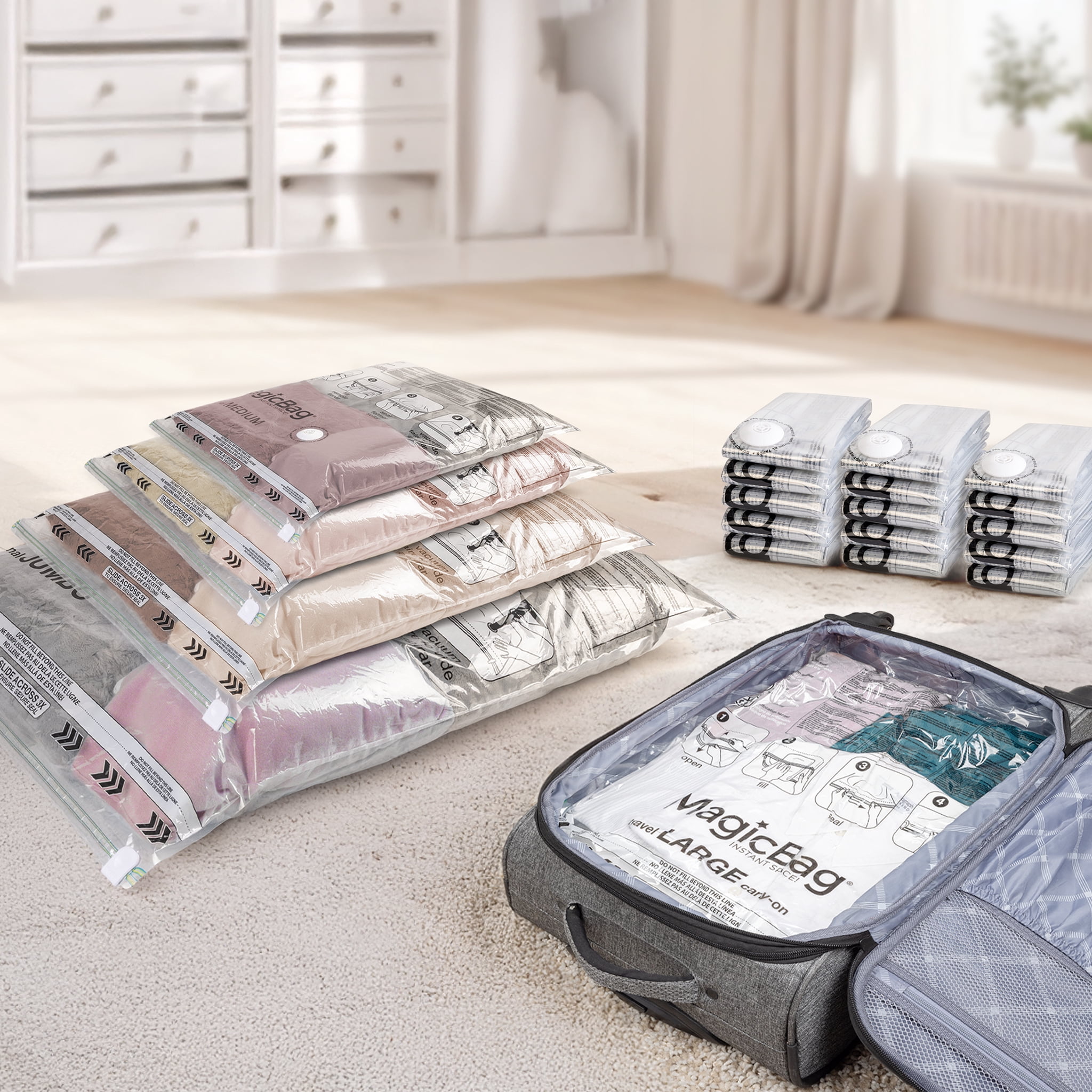 MagicBag Variety Pack Vacuum Storage Bags, 20 Pack Flat Compression Bags for Clothing & Bedding, Space Saving & Airtight