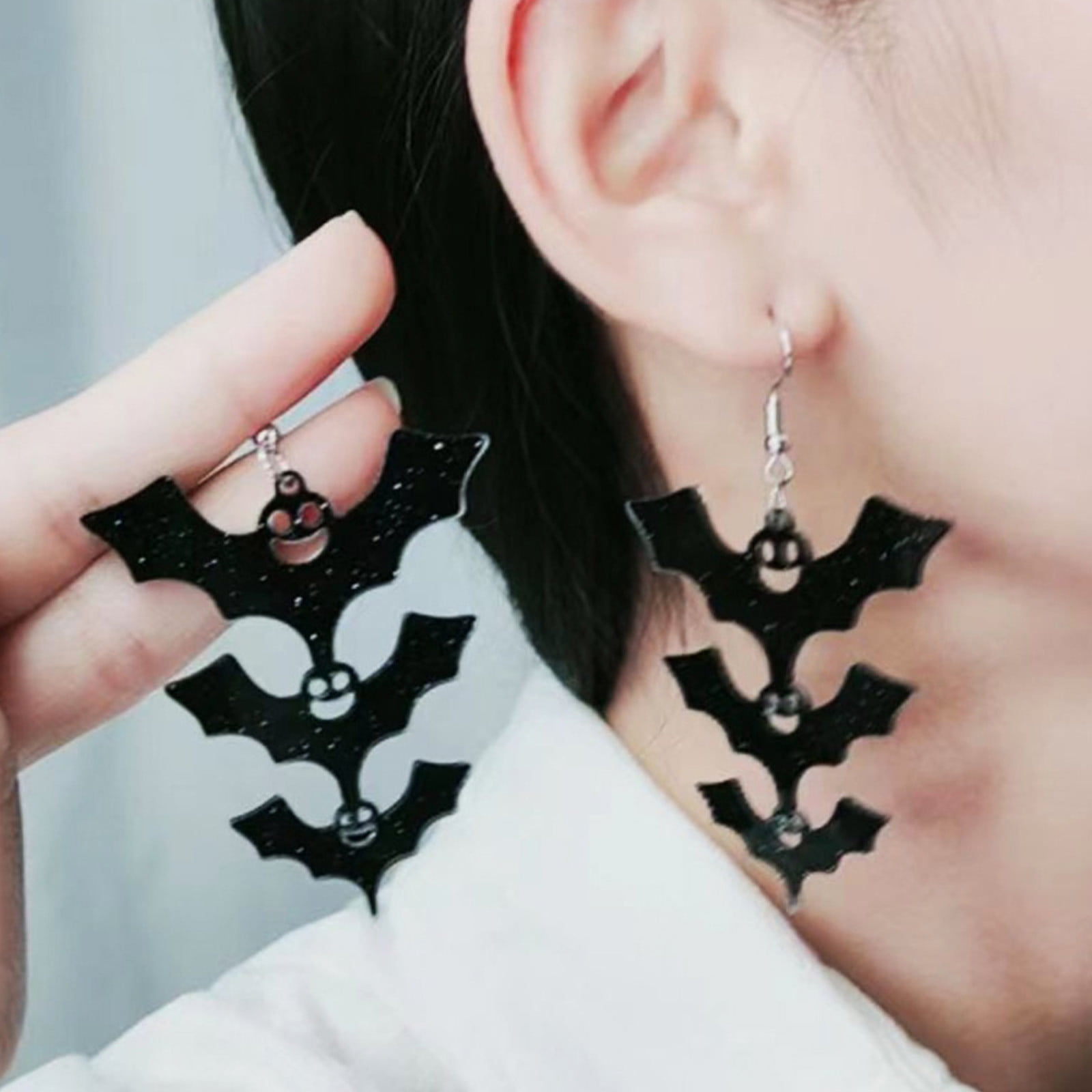 Gothic Black Bat Earrings For Women - Halloween Vampire Tassel Earrings With Glitter Acrylic, Lightweight & Spooky Cute