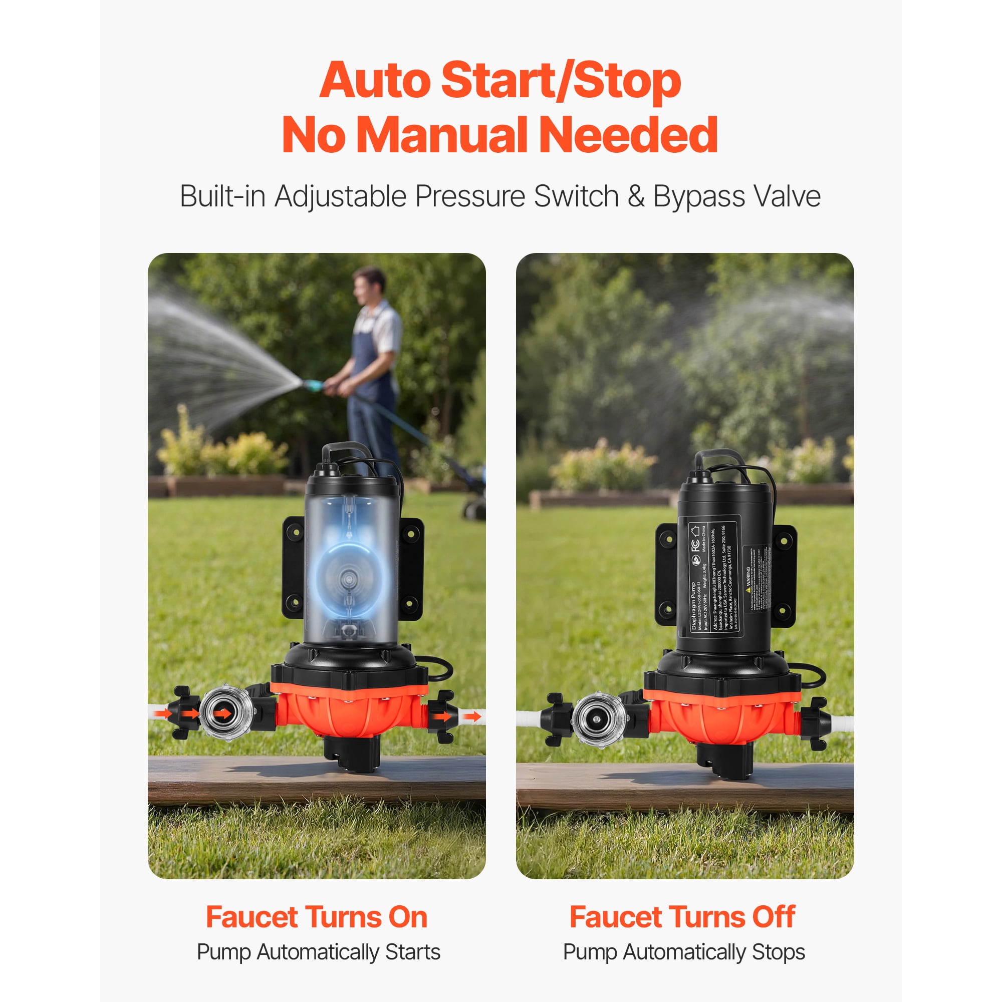 KFFKFF 110V AC Water Pressure Pump, 5 GPM Flow Rate, 5-Chamber Electric Diaphragm Pump with Automatic Pressure Switch, 60 PSI Max, Suitable for Home, Kitchen, Garden Irrigation, and Car Washing