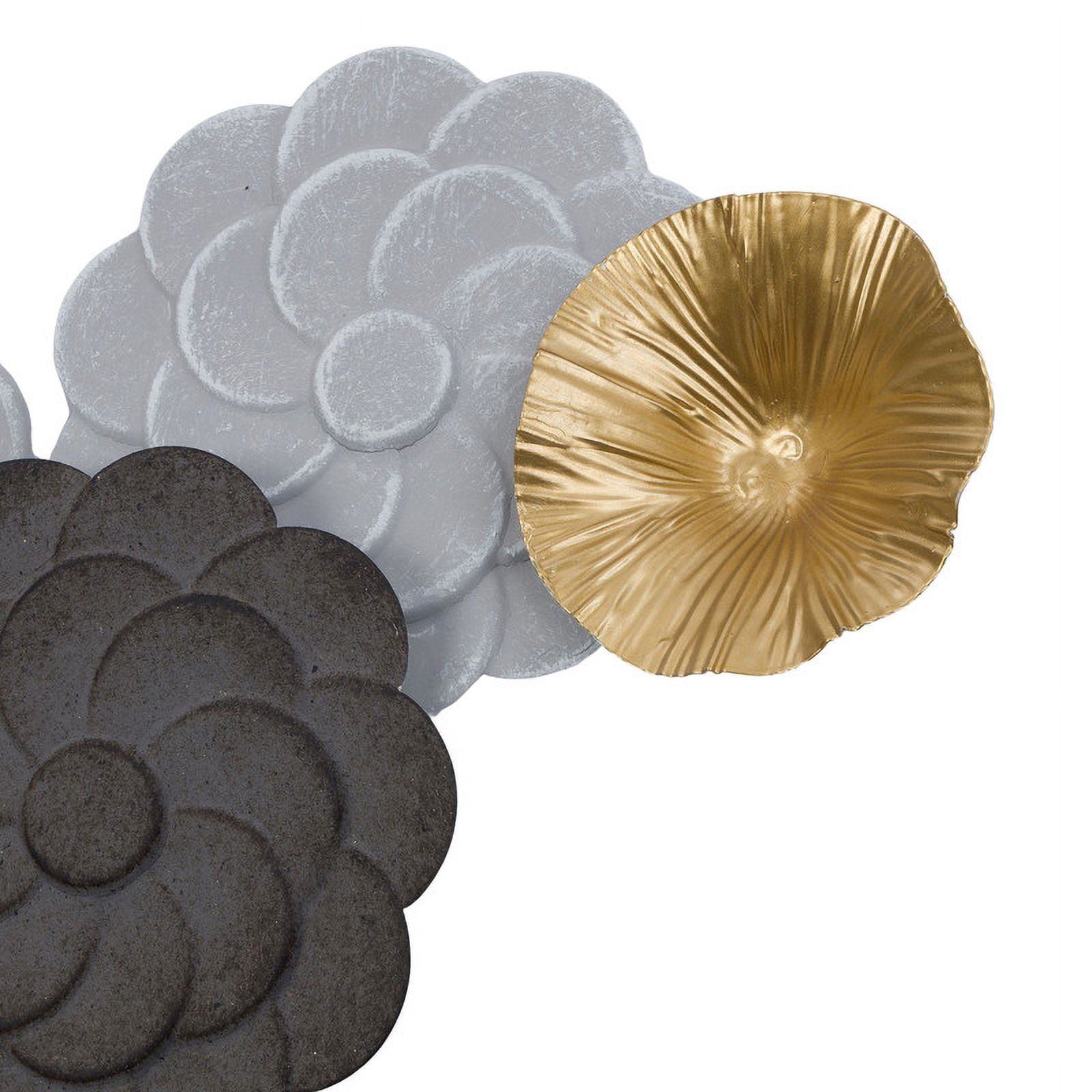 Petalique Gray-Gold Abstract Floral Metal Modern Wall Art