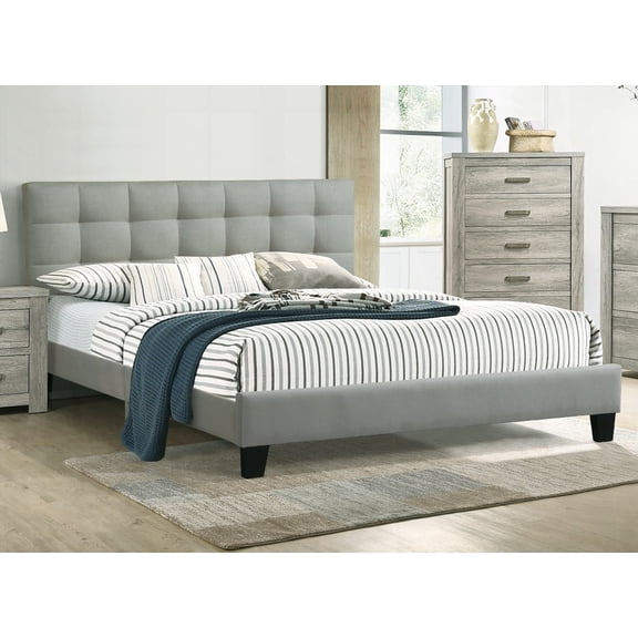 Contemporary 1pc California King Size Grey Polyfiber Tufted Headboard Platform Bedframe for Bedroom