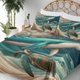 thumbnail image 3 of Ambesonne Nautical Fitted & Top Sheet Set with Shams, Teal Ocean Whale Turtle, Teal Ecru and Pale Cinnamon, 3 of 5