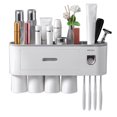 thumbnail image 1 of Organizador de Pared para Cepillos de Dientes y Artículos de Baño con 4 Vasos, Cajón y Dispensador de Pasta Dental, Fácil Instalación sin Dañar la Pared, Diseño Invertido para Secado Rápido, Material, 1 of 7
