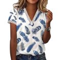 thumbnail image 1 of Top de verano para mujer, camiseta holgada con cuello en V y estampado Floral de manga corta para mujer tipo 1 M, 1 of 4