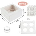 thumbnail image 3 of 50 PCS Cupcake Boxes with Window & Insert 6x6x3 Inch Kraft Cookie Containers 4 Cavity Bakery Pastry Cake Dessert Treat Boxes for Packaging, Cookie Boxes with Stickers & Jute Twine（White）, 3 of 17
