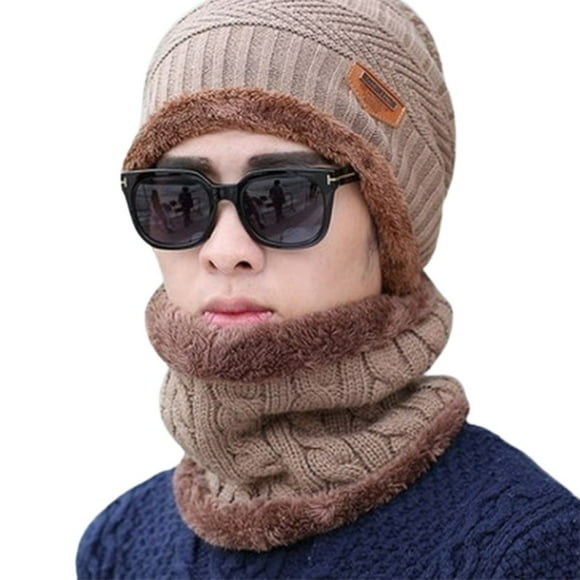 Windproof Scarf Winter Hat Wool Beanie Hat Hooded Scarf Earflap Knit Cap