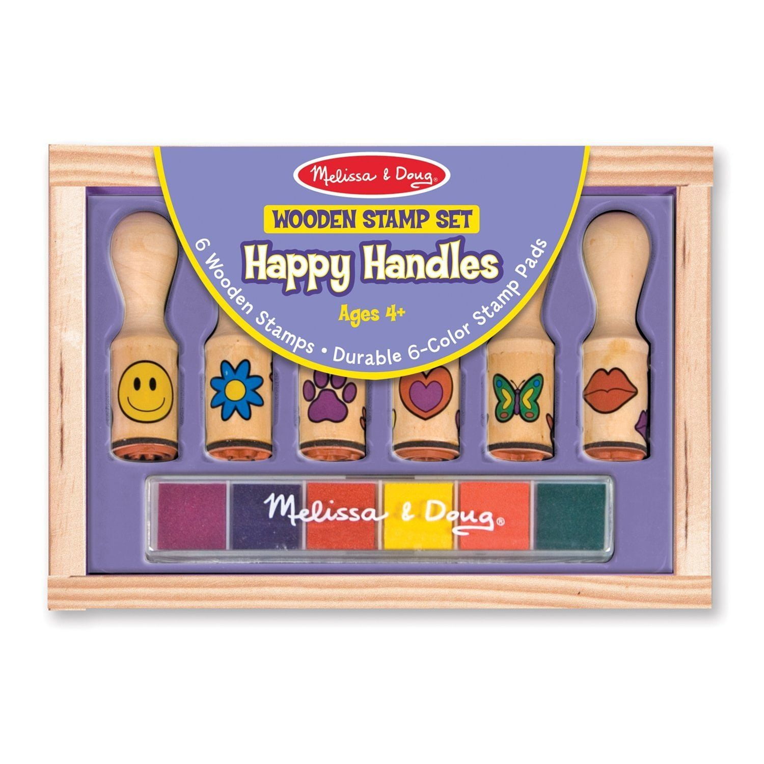 Melissa & Doug Happy Handles Wooden Stamp Set 6 Stamps and 6Color