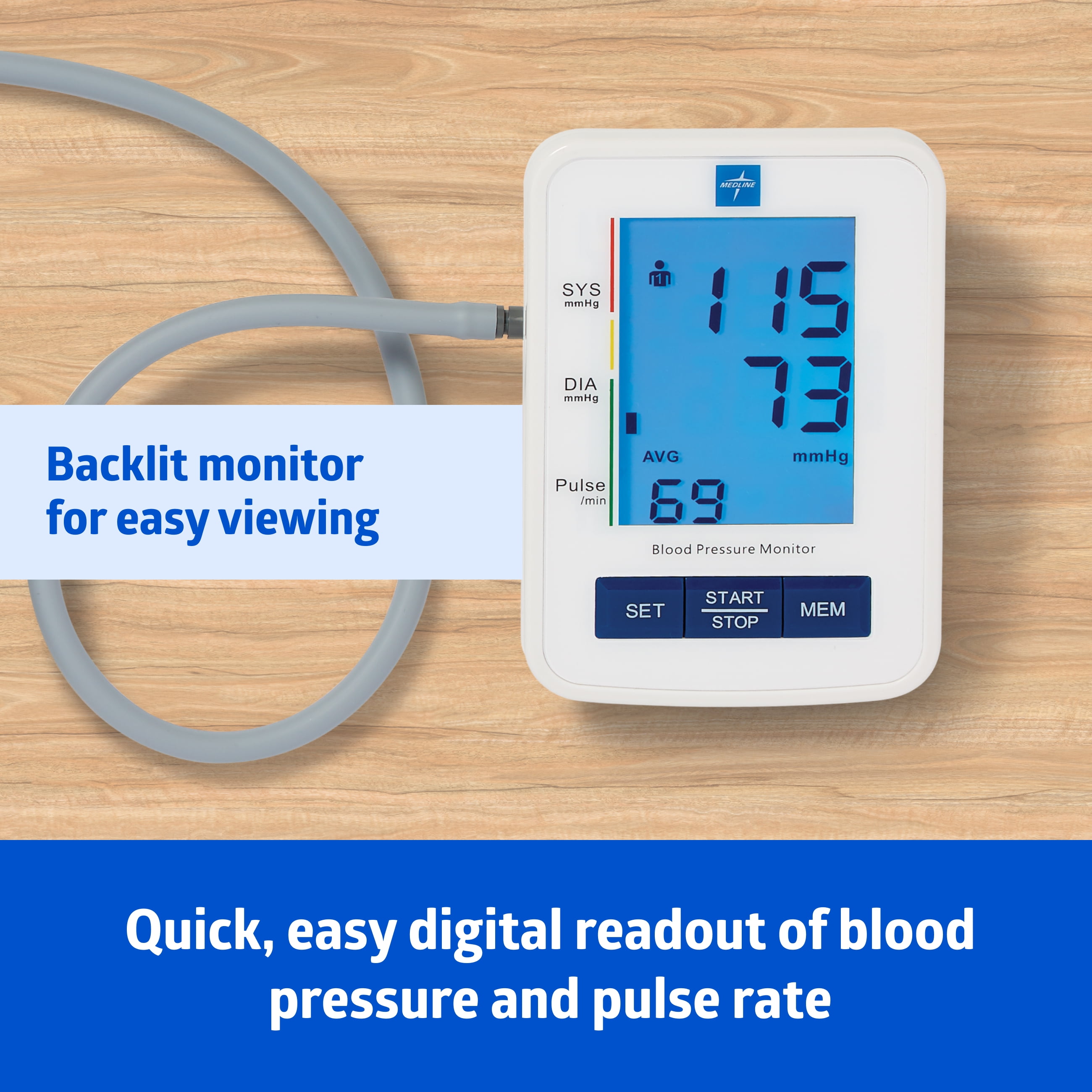 Medline Automatic Digital Blood Pressure Monitor with LED Display, Upper Arm, Batteries Included