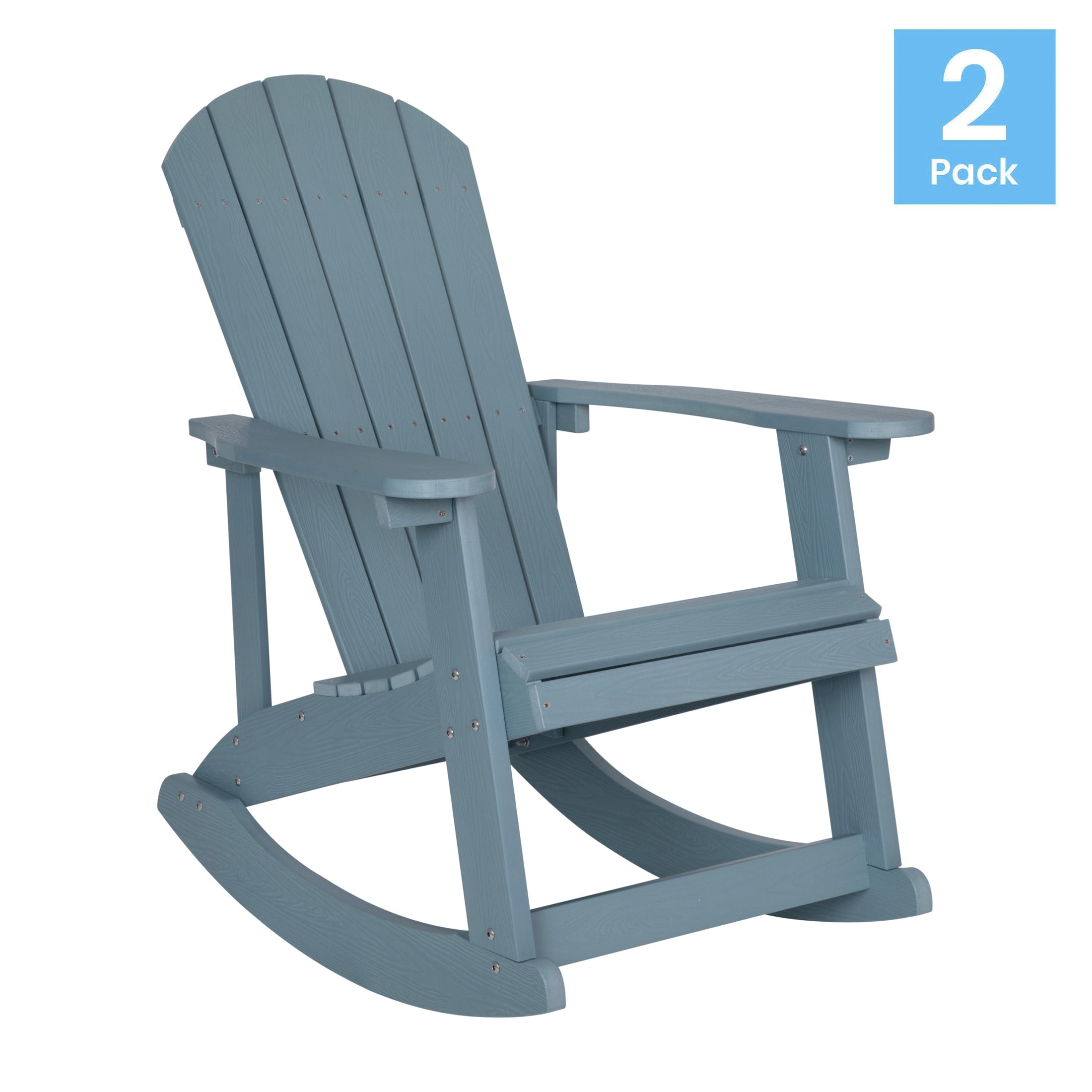 Emma + Oliver Set of 2 Classic All-Weather Poly Resin Rocking Adirondack Chairs in Sea Foam with Stainless Steel Hardware for Year Round Use
