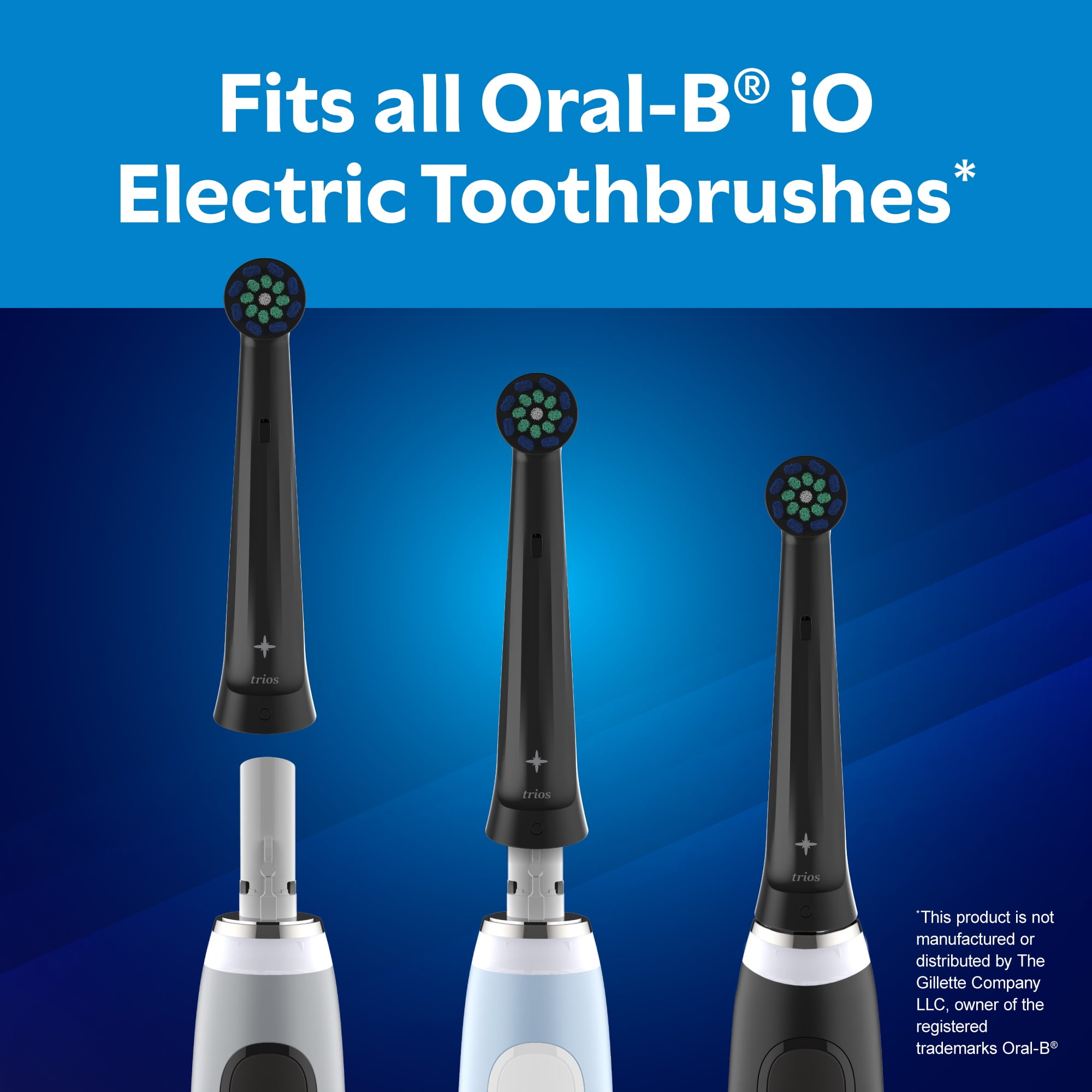 Equate Trios Premium Clean Replacement Heads for Oral-B iO Electric Toothbrushes, Black, 2 Count