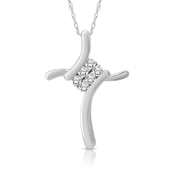 ARAIYA JEWELRY 10K White Gold Diamond Cross Pendant Necklace for Women (1/4 Cttw, I-J Color, I2-I3 Clarity), 18"