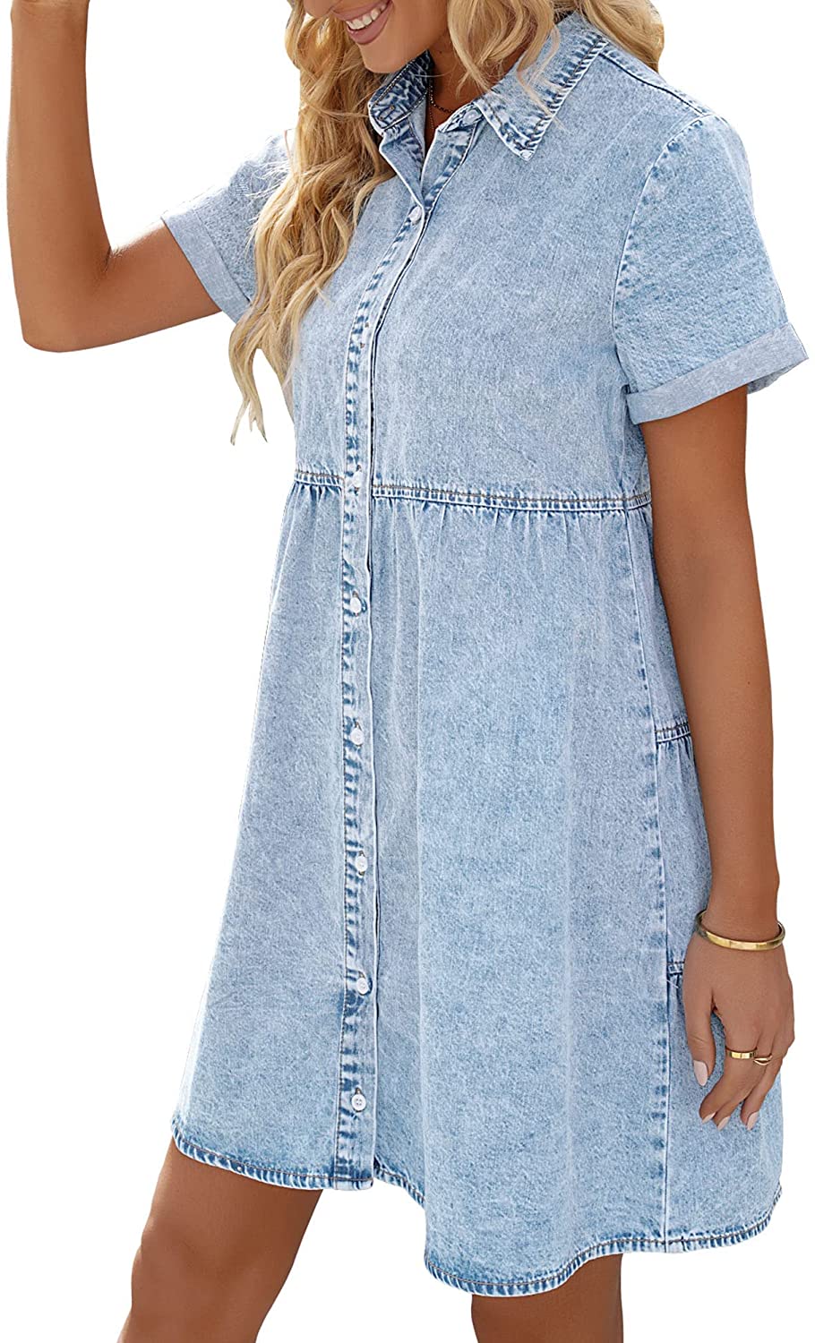 Women's Denim Dress Short Sleeve Button 