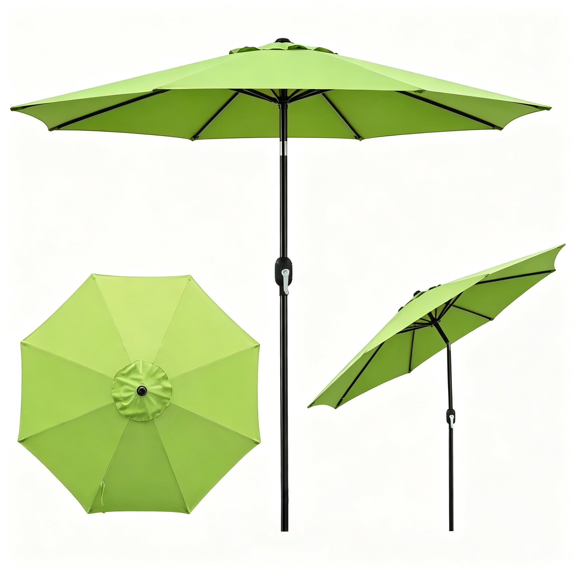 Kool 9 ft Outdoor Patio Market Umbrella with Push Button Tilt and Crank Handle, 8 Steel Ribs, Green