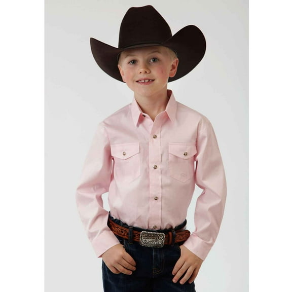 Roper Boys Pink Solid Long Sleeve Western Snap Shirt