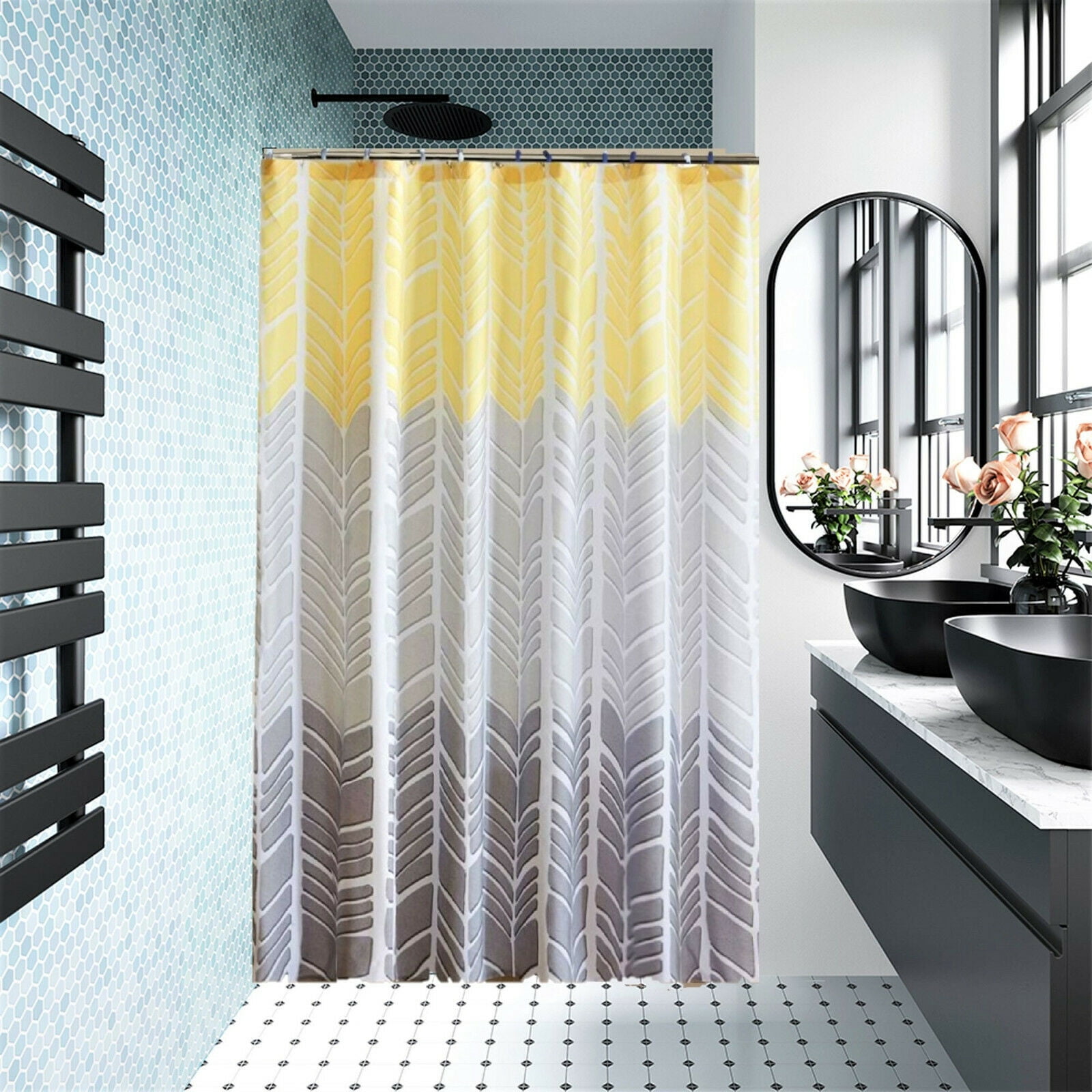 13pc Sonia Yellow Hotel Desing Collection Bathroom Shower Curtain 70' X 72' With 12 Cover Hooks