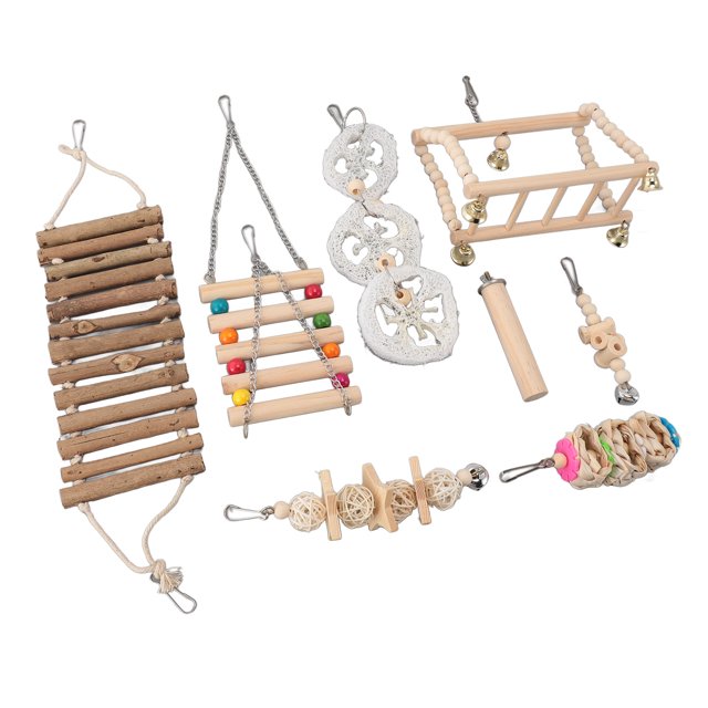 Chewing Toy Set, Anxiety Reduction Wood Bite 8 Piece Set Multipurpose Bird Foraging Toys Hand Made For Playing For Home