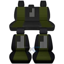 Fits 2012-2018 Dodge Ram w US Flag Cotton Seat Cvrs Solid Rr:Blk Hunter Grn-FullSet