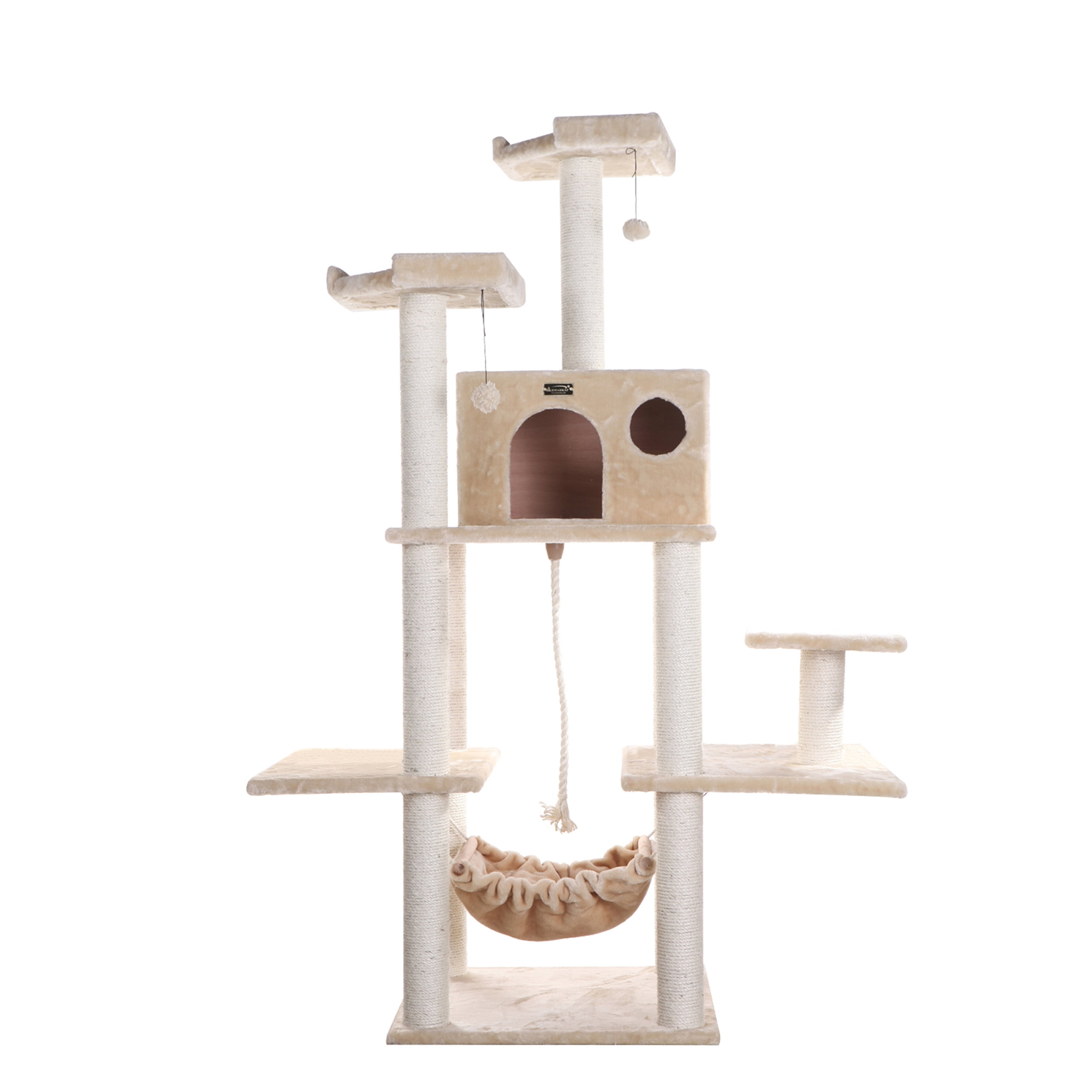Armarkat 72-in Real Wood Cat Tree & Condo Scratching Post Tower, Beige