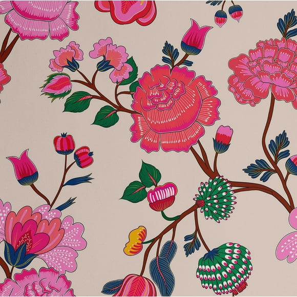 S4sassy Self-Stick Decorative Boho Wallpaper, Bold Blossom Print Wall Paper, Textured Vinyl Waterproof Contact Paper, Beige, 25"x360" Removable Renter Friendly Wall Covering For Bedroom, Dining room