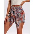 thumbnail image 6 of Women's Printed Bohemian Shorts with Front Knot High Waist Summer Beach Vacation Shorts Red S, 6 of 8