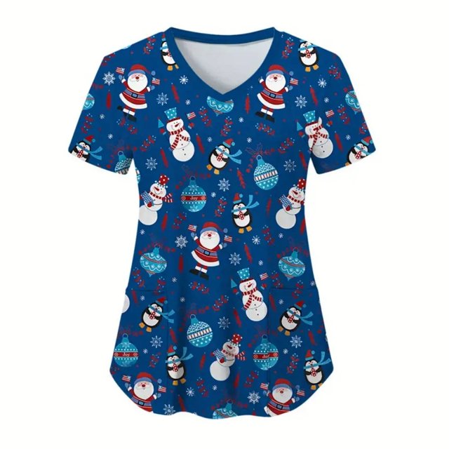 Blusas de Navidad para mujer, con bolsillos, de manga corta, con cuello en V, estampadas, para lactancia, tallas grandes, S-5XL, para verano
