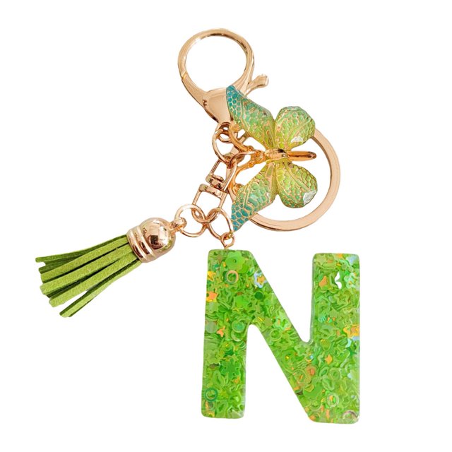 Visland 2 Pcs Initial Letter Keychains Green Butterfly Pendant Keychain Set Exquisite Relief Alphabet Keychain Pendant for Best Friend Mom Daughter Granddaughter Grandma