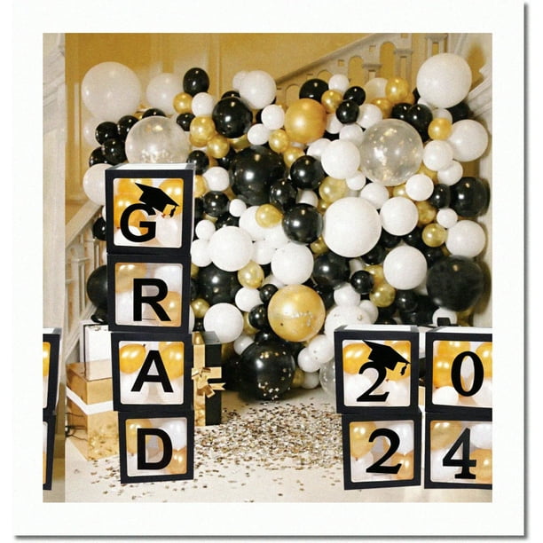 GRAD Box: 2023/2024 Graduation Party Decorations - 4 Black Balloon ...