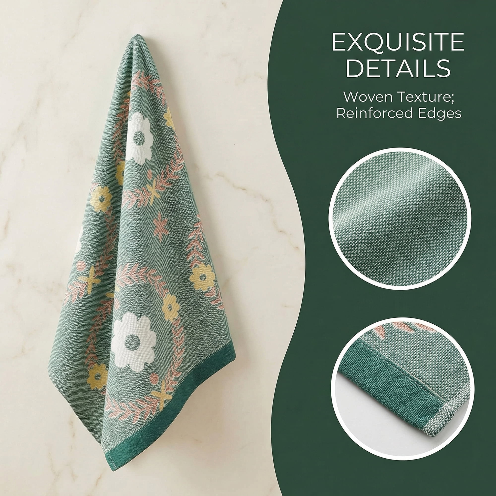 Unique Bargains Cotton Floral Jacquard Hand Towel Soft Absorbent Green/Grey 29" x 13"