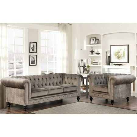 Velvet Sofa Set - Abbyson Sofa and Armchair Velvet Sofa Set in Gray