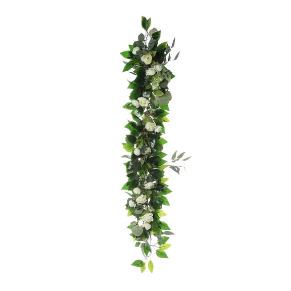 Efavormart 4 FT Real Touch Green Eucalyptus & Willow Leaves Garland With Ranunculus Flower For Wedding Decor Pary Banquet
