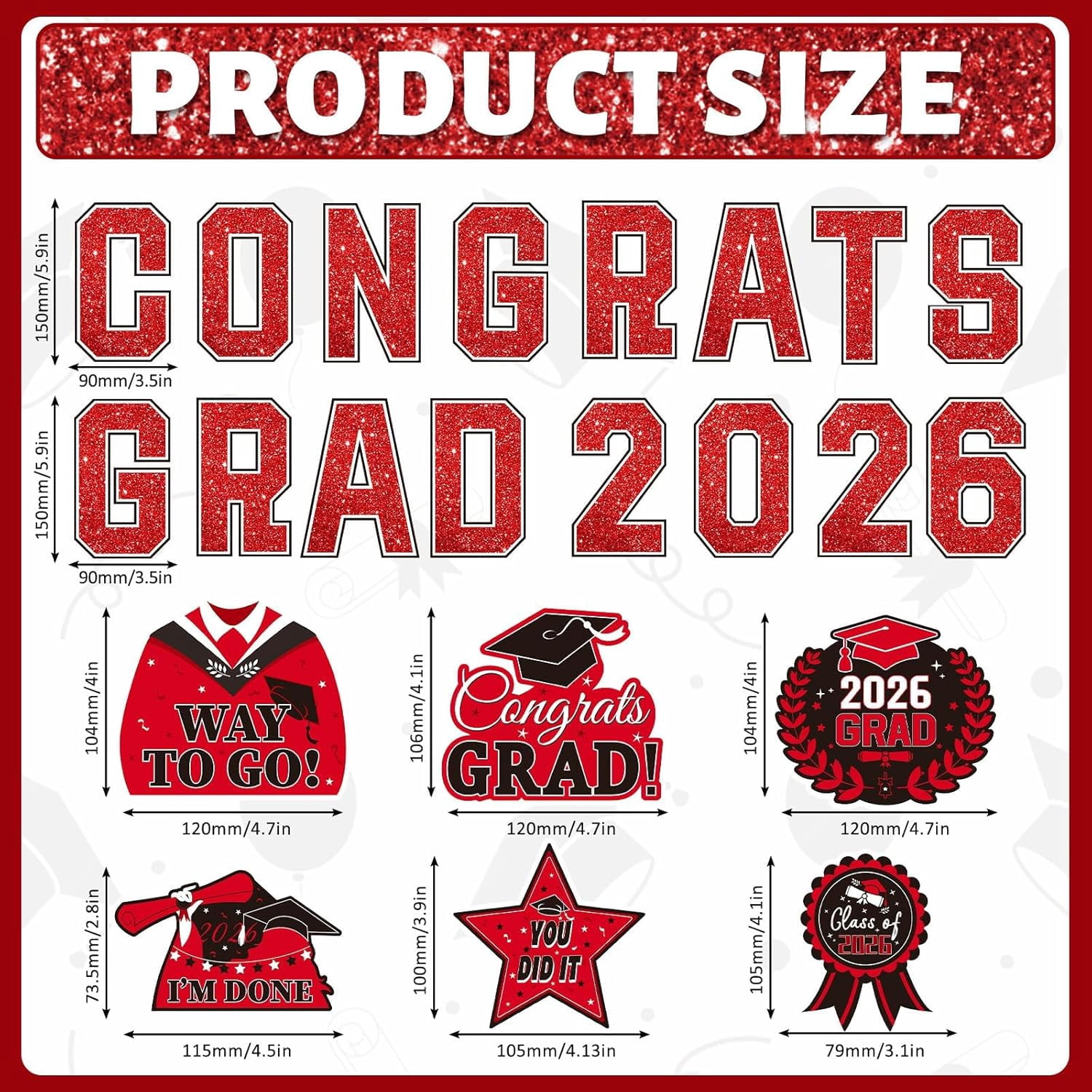 GBBG 2026 Graduation Car Magnets Decorations, 22 Pcs Graduation Fridge Magnets, Car Garage Door Magnetic Stickers Class of 2026 Congrats Grad Party Cruise Door Decorations Supplies (Red)
