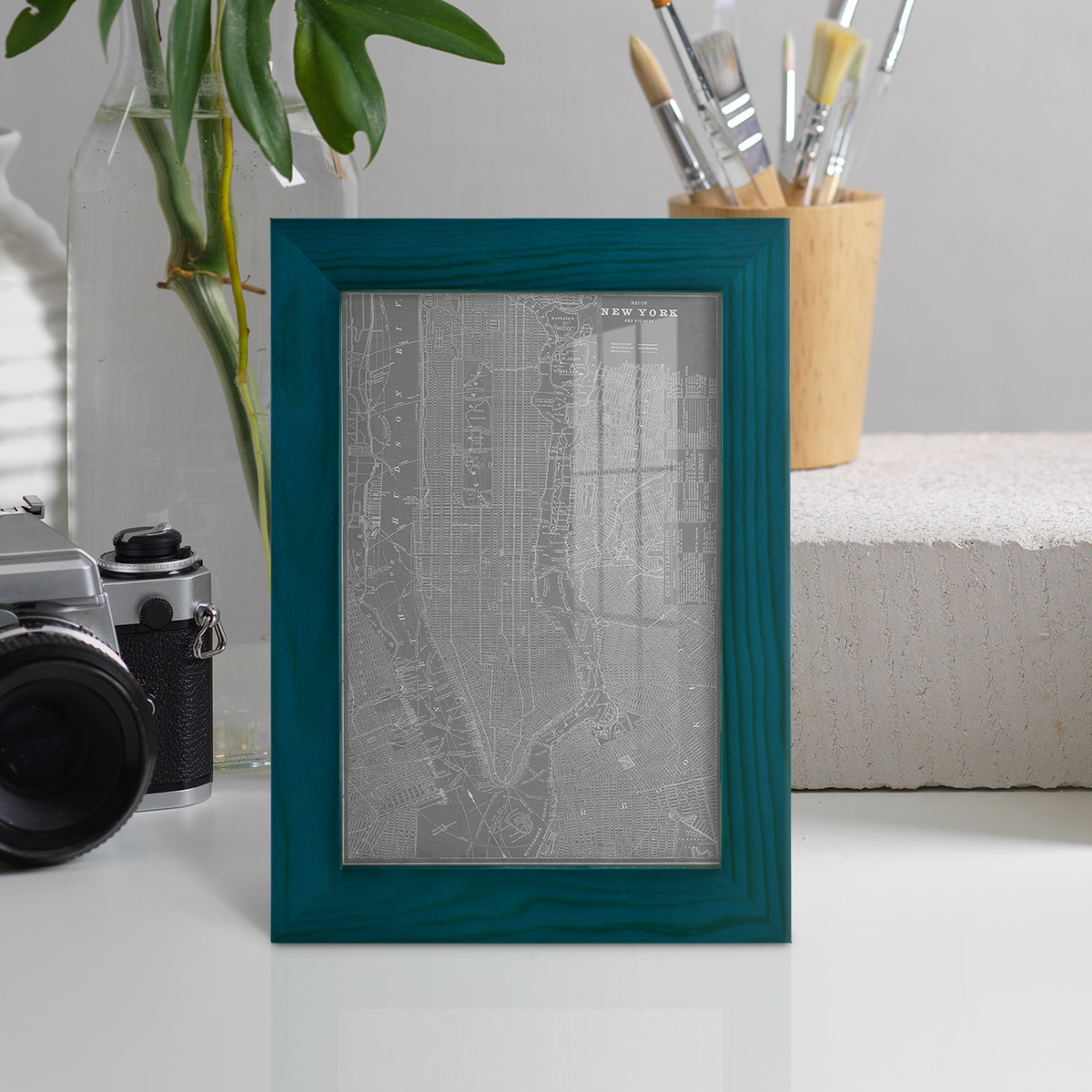 City Map of New York -Framed Print w/glass-Ocean Blue