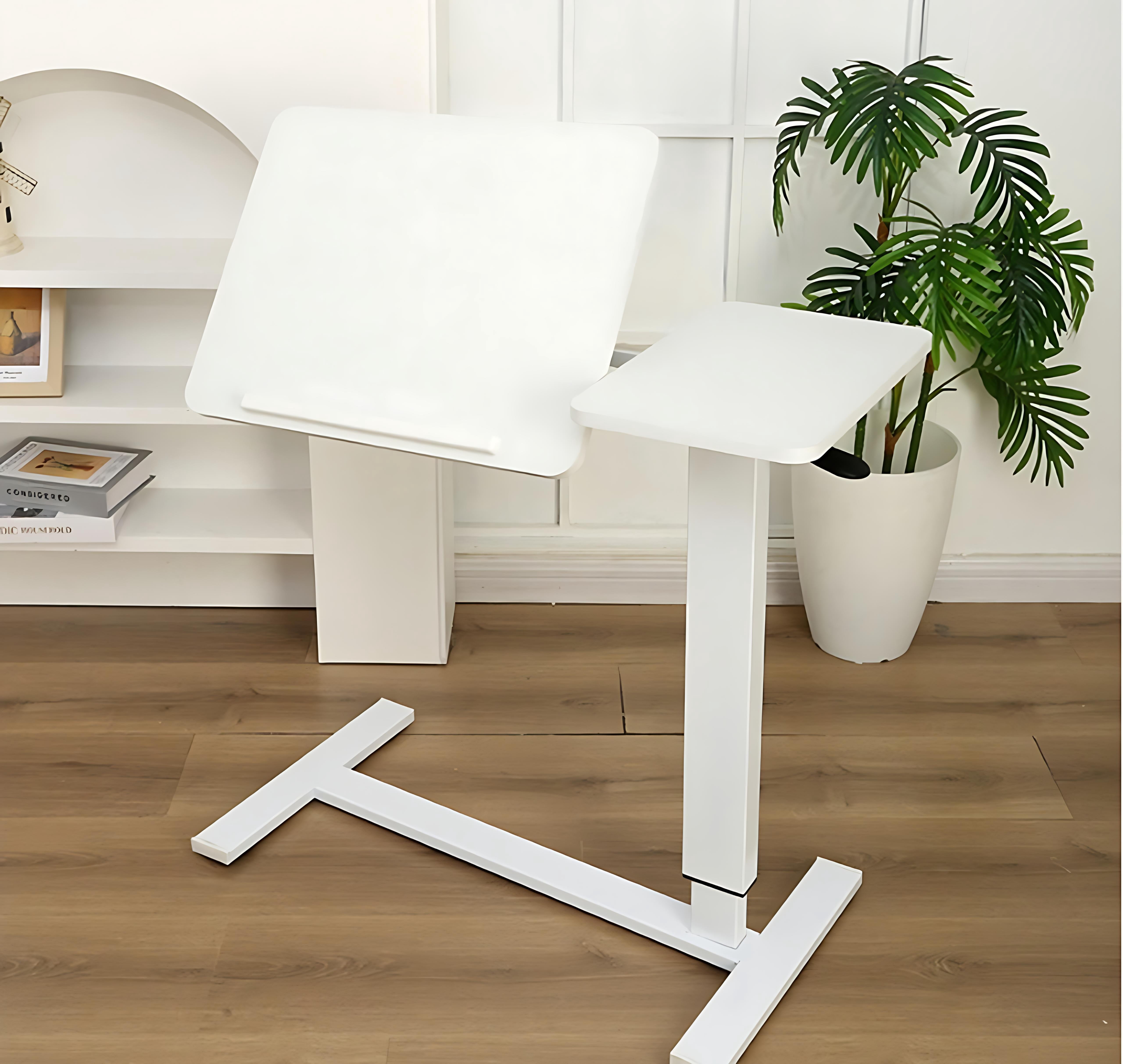 Adjustable Overbed Bedside Table,Folding Tray Table with Wheels,Mobile Rolling Laptop Stand for Home,Hospital,School,White