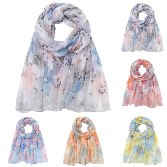 Helii Women's Floral Print Square Chiffon Scarf, 35 Inch Lightweight Breathable Scarf, Watercolor Boho Head Scarf, Versatile Hair Wrap Hijab Shawl for Travel Gift Orange,One Size
