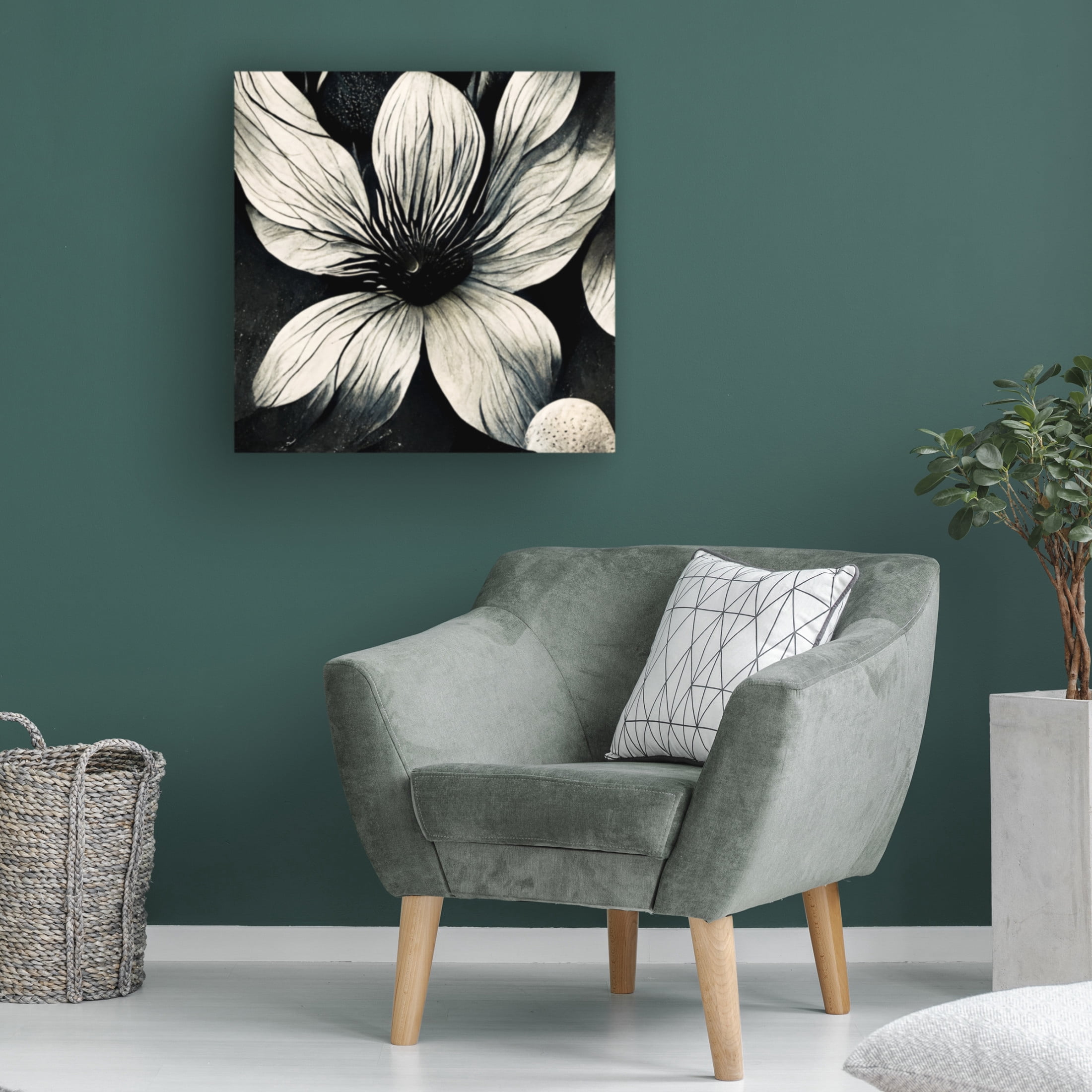 Canvas Wall Art - Ray Heere 'Flowers Black White 5' Wall Art for Living Room, Bedroom, or Office Décor by Trademark Fine Art - 18 x 18 Inches