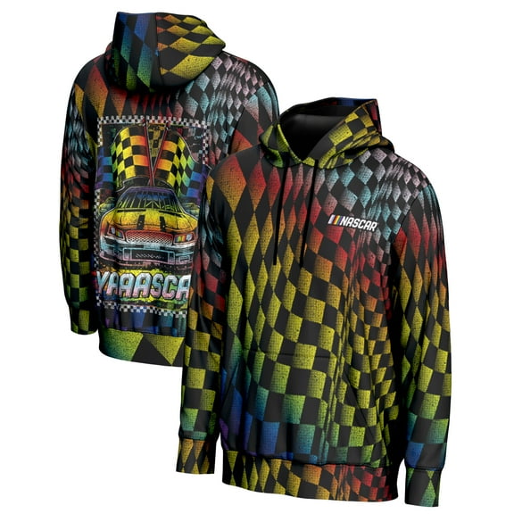Men's ProSphere Black NASCAR  All Over Checkered Pride Pullover Hoodie