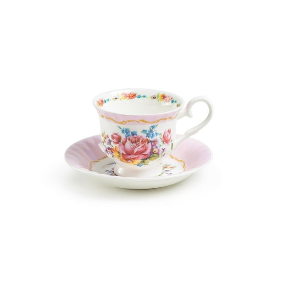 Grace Teaware Marie Rose Pink 6oz Bone China Tea Cup and Saucer