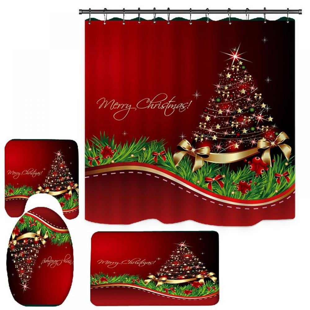 Parrot and Christmas Tree Shower Curtain Bathroom Decor Fabric & 12hooks 71x71in 
