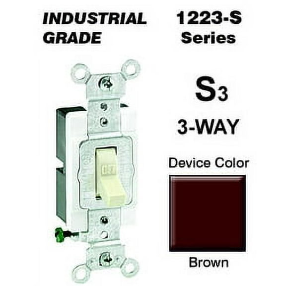 Leviton 1223-S 20 Amp 3-Way Toggle Switch Industrial - Brown