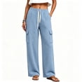 thumbnail image 5 of Maplenight Cargo Pants for Women Elastic Drawstring Waist Wide Leg Pants Relaxed Fit Casual Travel Lounge Pants with Pockets, 5 of 7