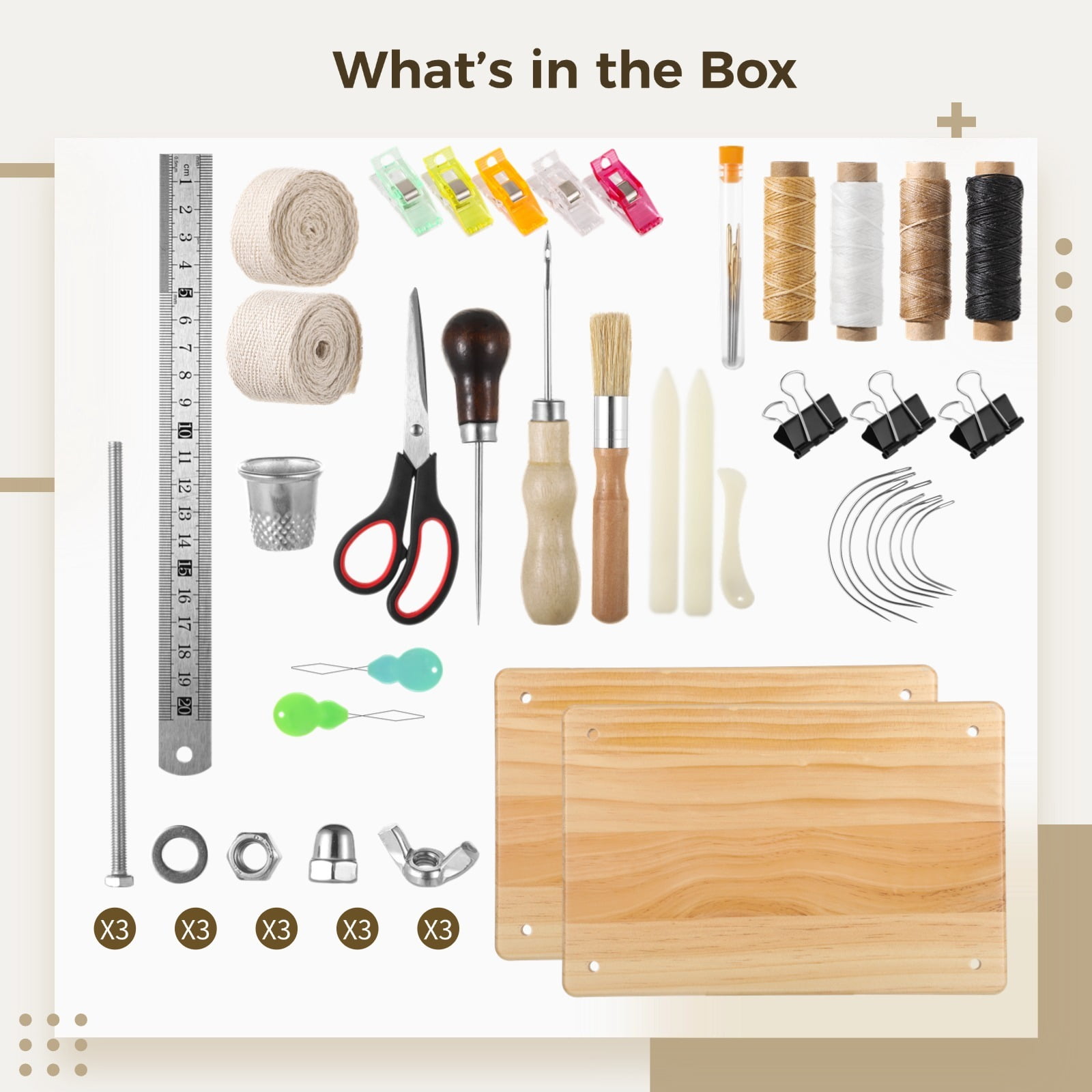 40 PCS Professional Book Binding Kit, 11.6 x 7.7 Inches Wooden Book Binding Press, Book Binding Tools, Book Binding Supplies, Book Cover Board Bone Folder Awl Binding Strap DIY Tools