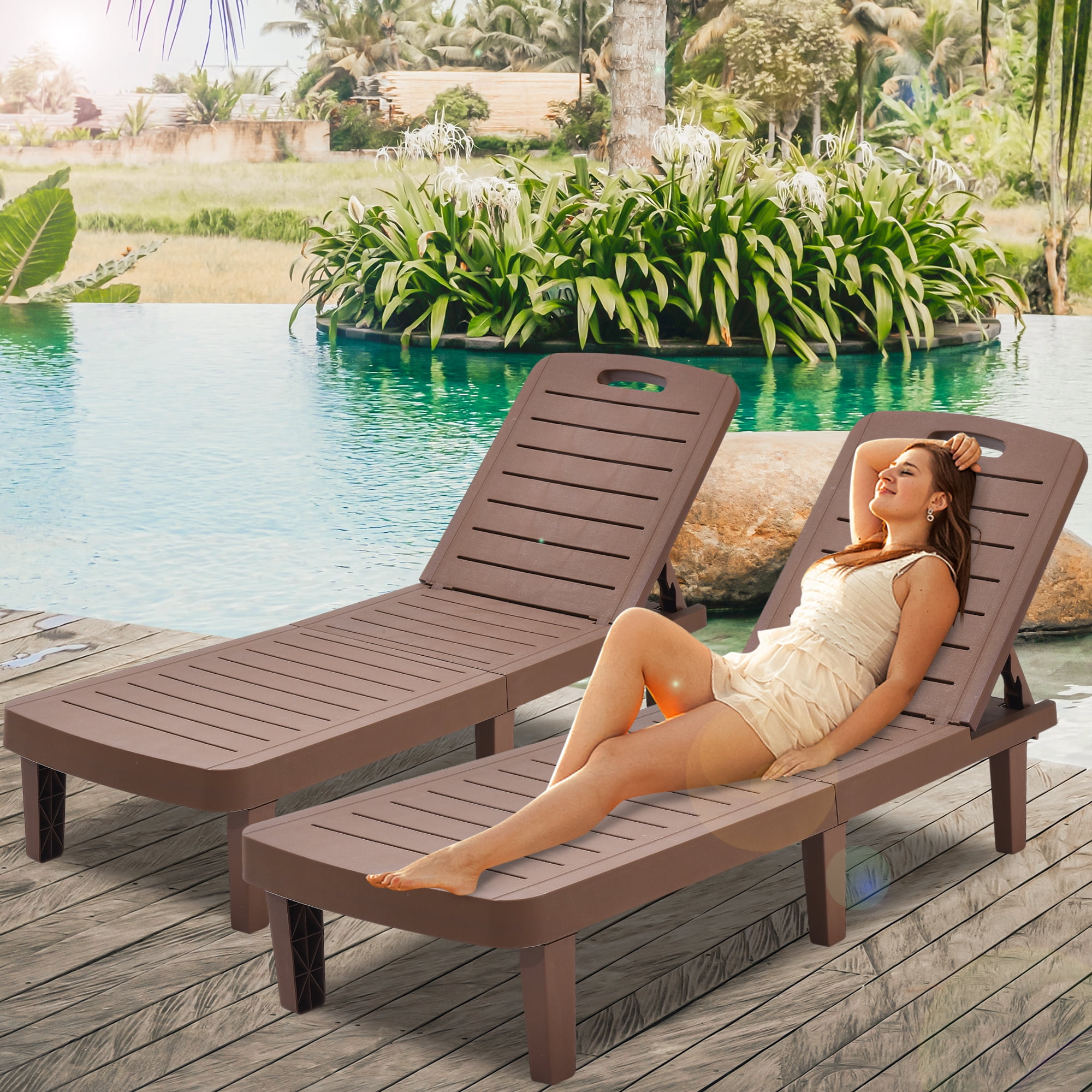 Segmart 2 Pieces Patio Chaise Lounge Furniture Set, Pool Reclining