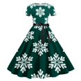 thumbnail image 1 of Qertyioot Robe Imprimée de Noël pour Femmes, Mode Hiver Manches Courtes Vintage Décontractée, 1 of 3