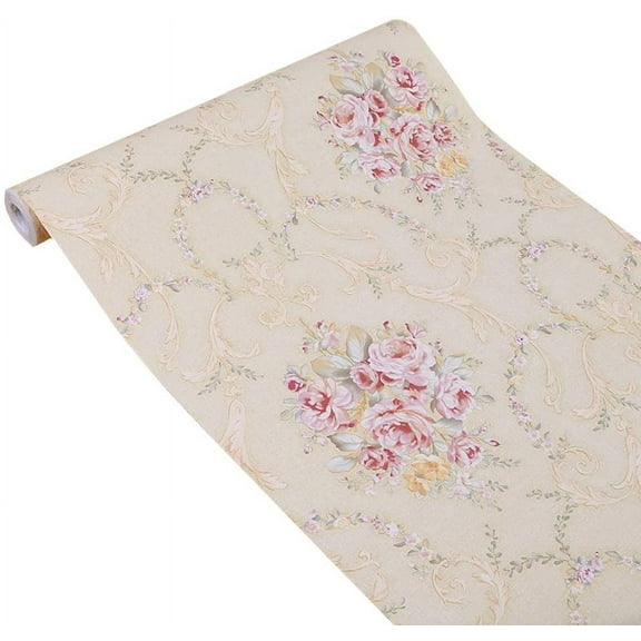 Nvzi Vintage Rose Furniture Surface Decor Paper Peel& Stick Shelf Liner Drawer Locker Sticker Beige 17.7 Inch by 9.8 Feet