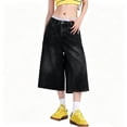 thumbnail image 2 of Swanpen Women's Solid Color Jean Capri Shorts Wide Leg Loose Fit Button Detail Casual Pants for Spring Summer Fall, 2 of 5