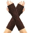 thumbnail image 7 of Elainilye Fashion Women's Winter Fingerless Gloves Rhombus Knitted Wool Gloves Winter Warm Half Finger Mittens Fingerless Long Gloves,Brown, 7 of 7