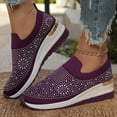thumbnail image 3 of Oyedens Womens Rhinestones Walking Shoes Fashion Casual Knit Platform Wedge Slip On Loafers Work Shoes, 3 of 7